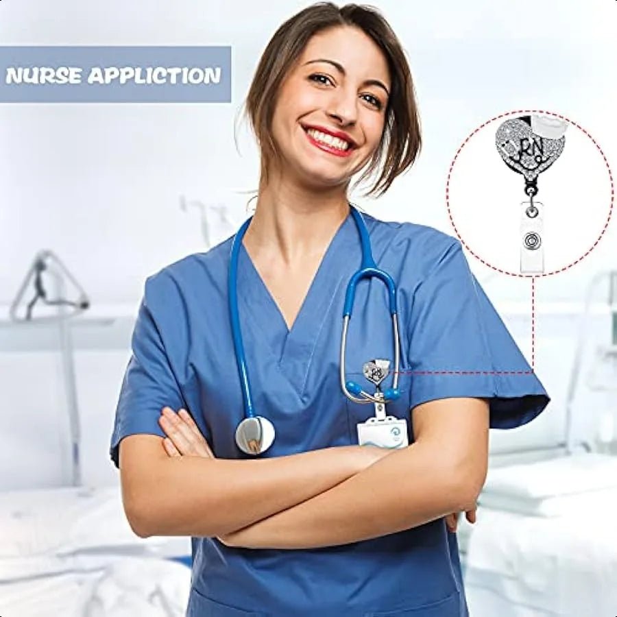 3 Pieces Badge Reel Retractable Nursing Holder Bling Rhinestone ID Holder with Clip Diamond Heart Badge Clip for School Hospit - silverfoxgoods